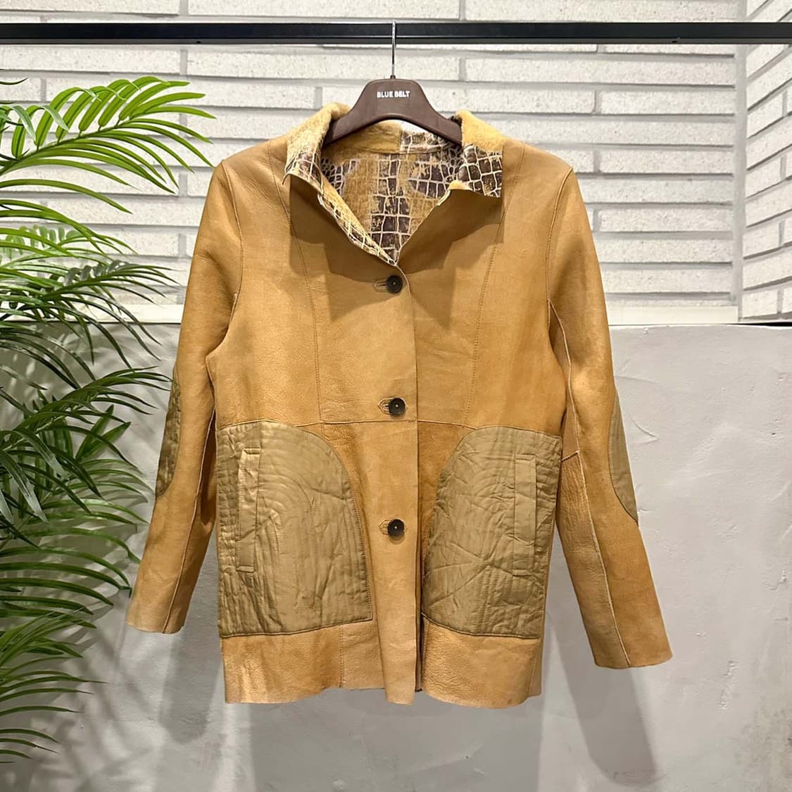 JPN VINTAGE 피치드 레더 자켓 리버시블 크랙 패턴 디테일 카멜 상품이미지4