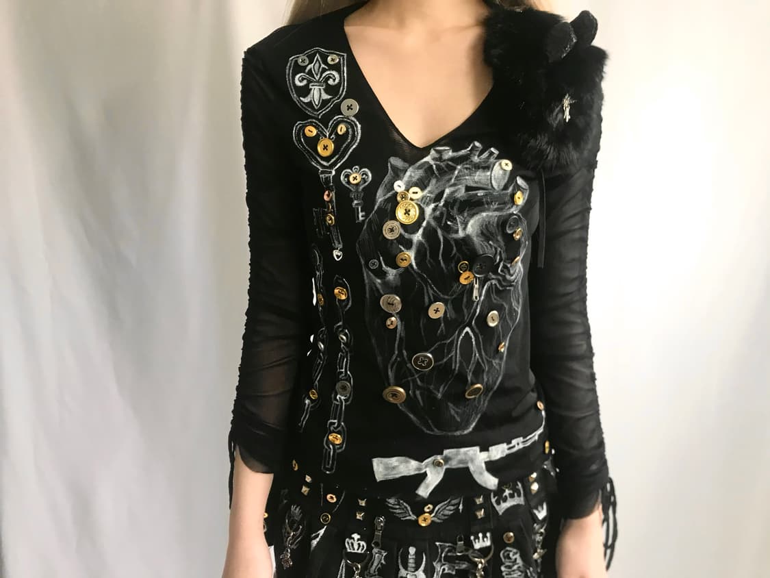 Custom)Heart/Weapons tattoo mesh top 상품이미지3