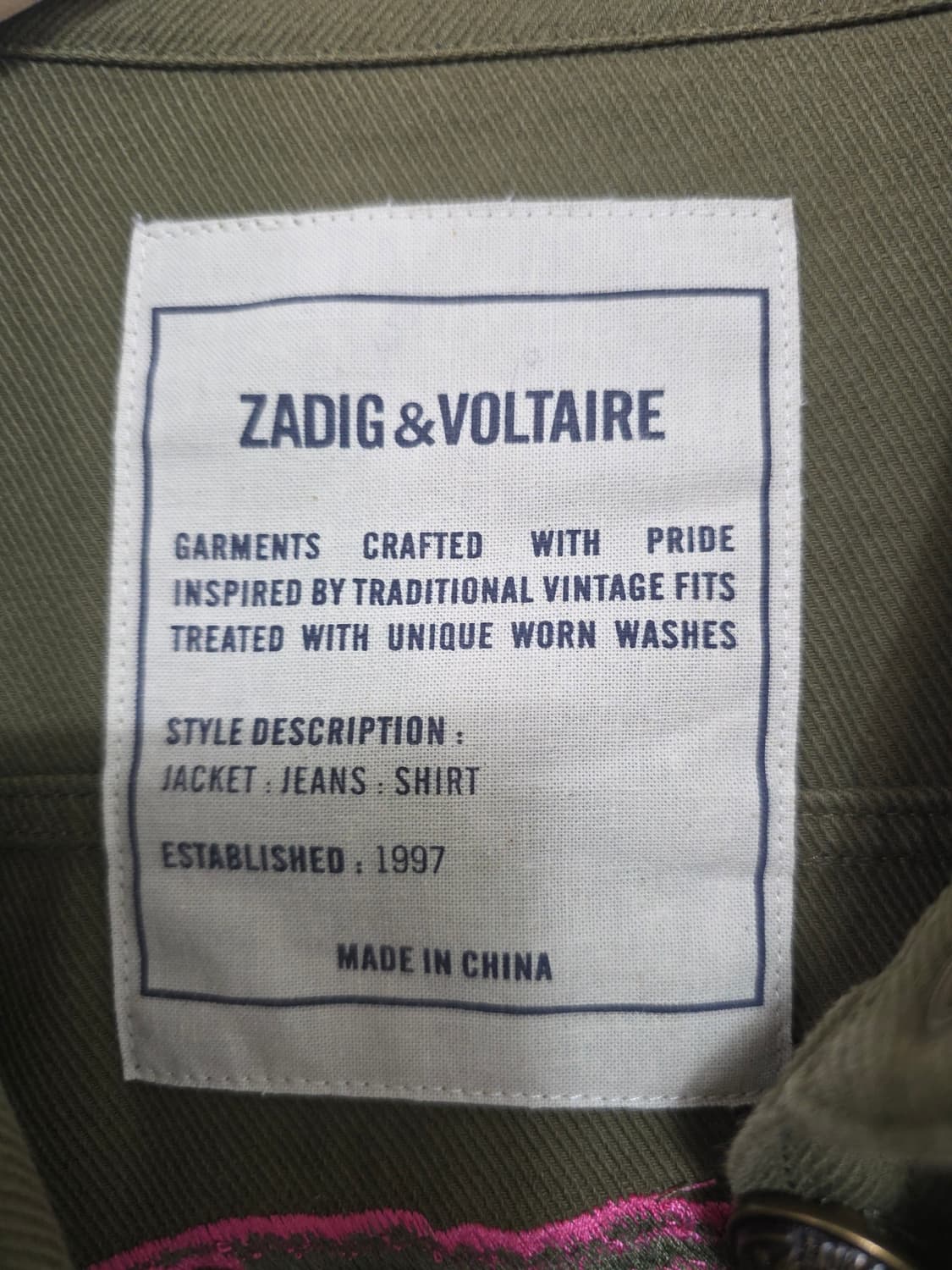 Zadig&Voltaire 자딕앤볼테르 카키 백로고 밀리터리 셔츠자켓 M 상품이미지7
