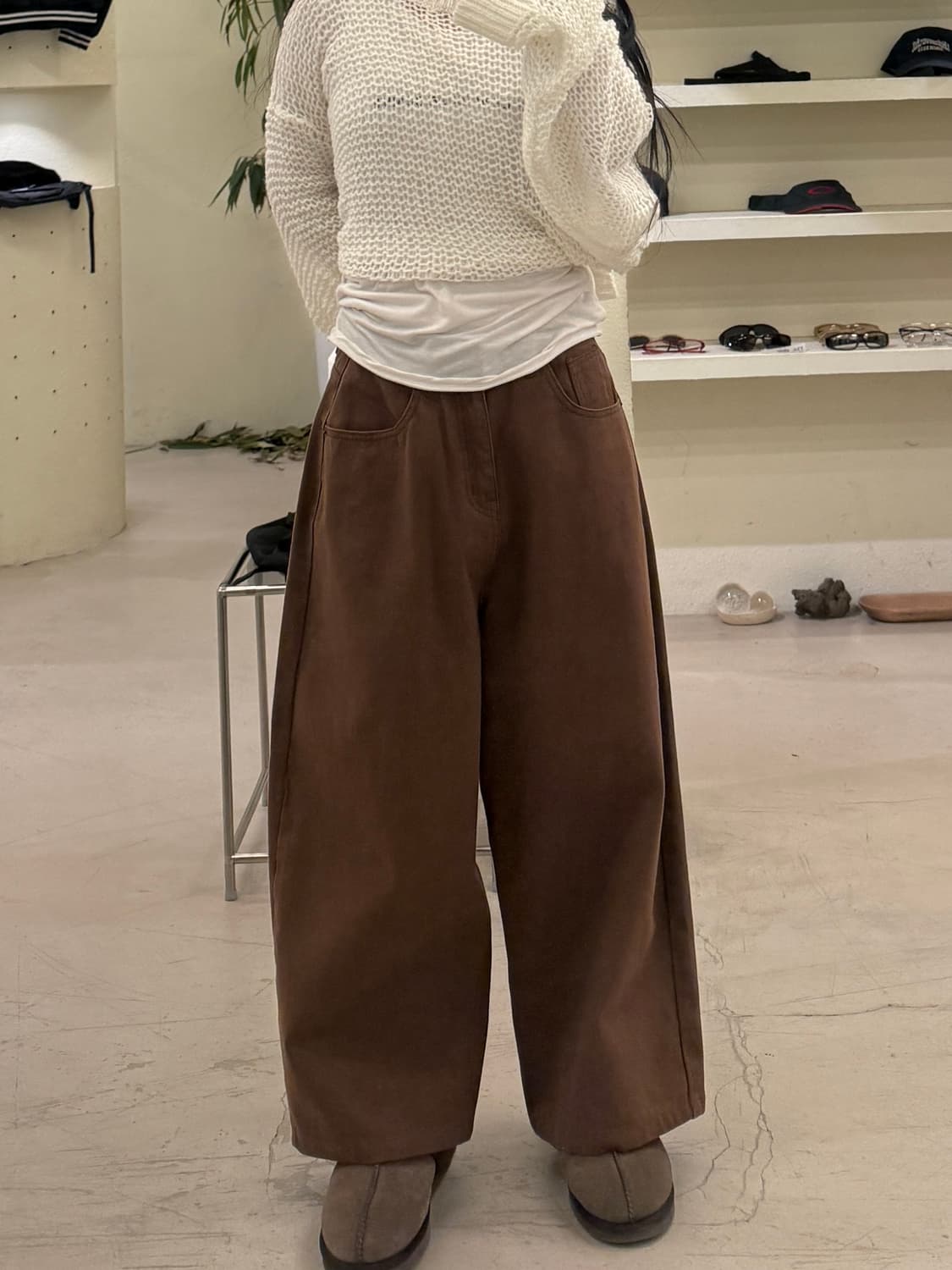 빈티지 브라운 와이드 코튼 팬츠 U649 상품이미지1