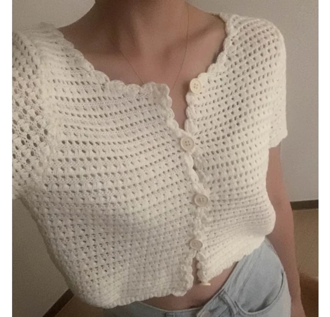 니어웨어 폭키 반팔 니트 아이보리 상품이미지1