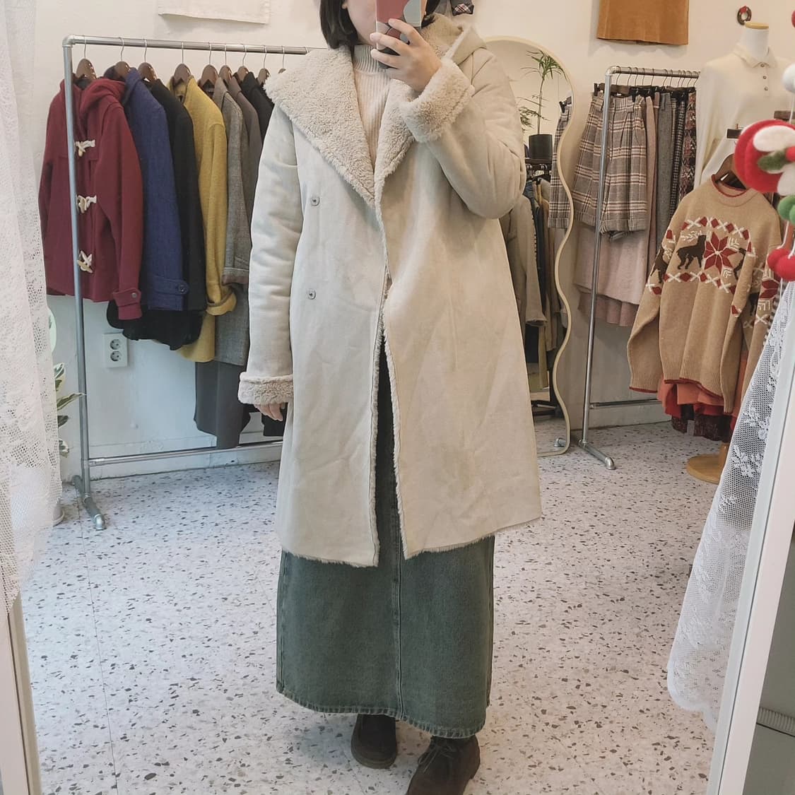 Earth music 크림베이지 무스탕 코트 여성 M 상품이미지2