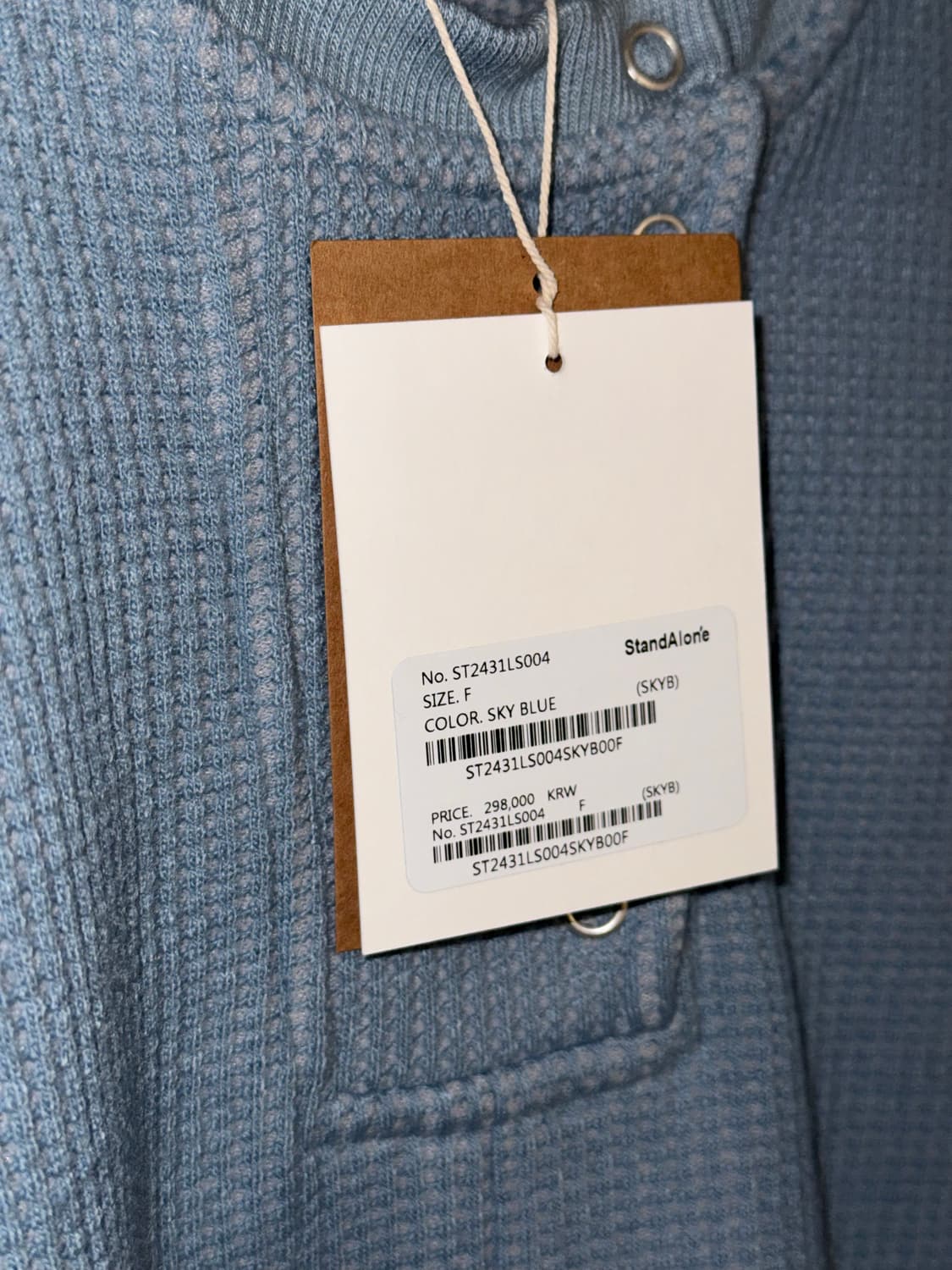 StandAlone 와플 버튼 티셔츠 스카이블루 (택 포함 새상품) OS 상품이미지3