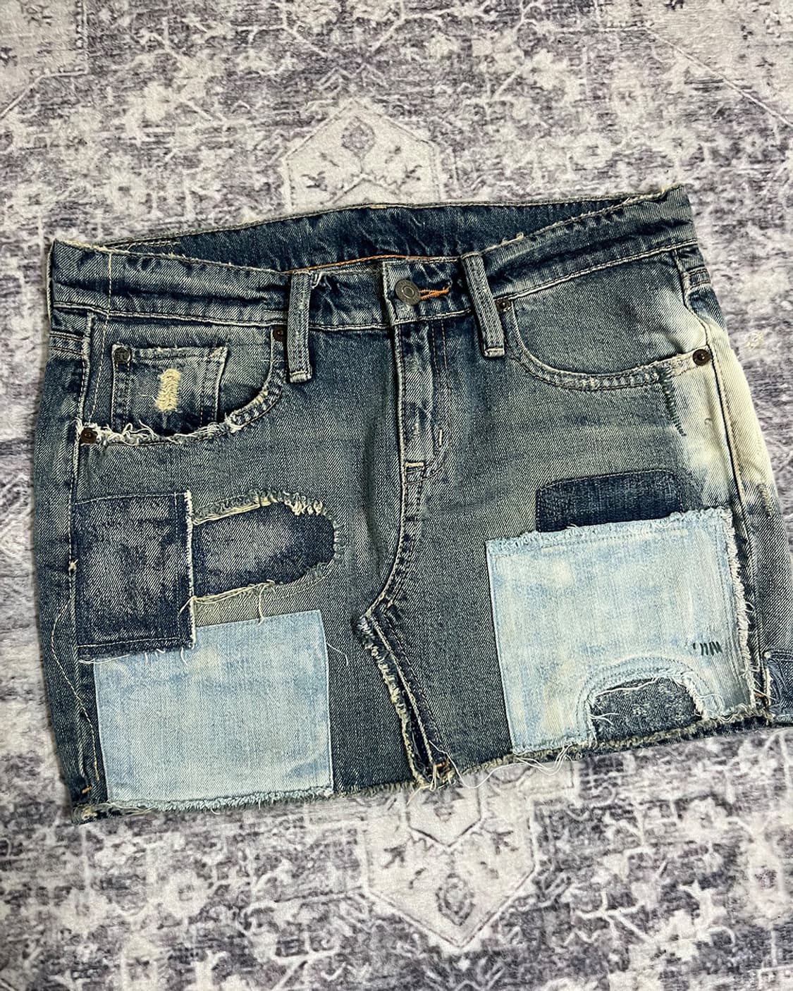 Y2K Distressed Patchwork Denim Skirt 상품이미지2