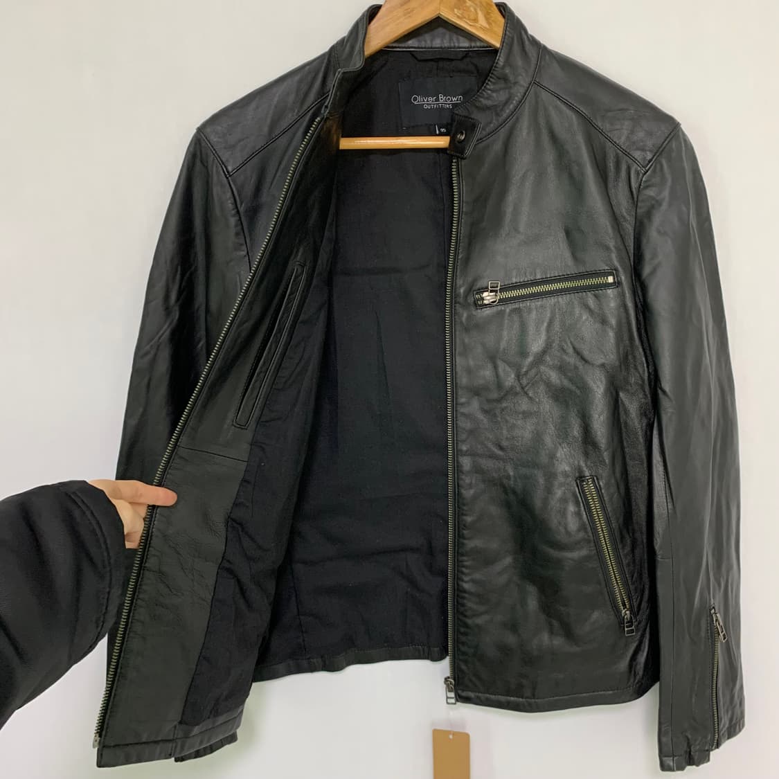 빈티지 블랙 소매 지퍼 디테일 양가죽 라이더 자켓 95 남녀공용 상품이미지4