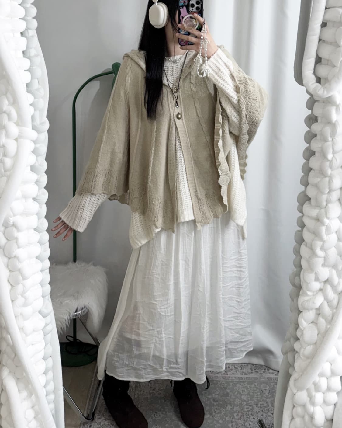 베이지 케이프 후드 니트 가디건 상품이미지7