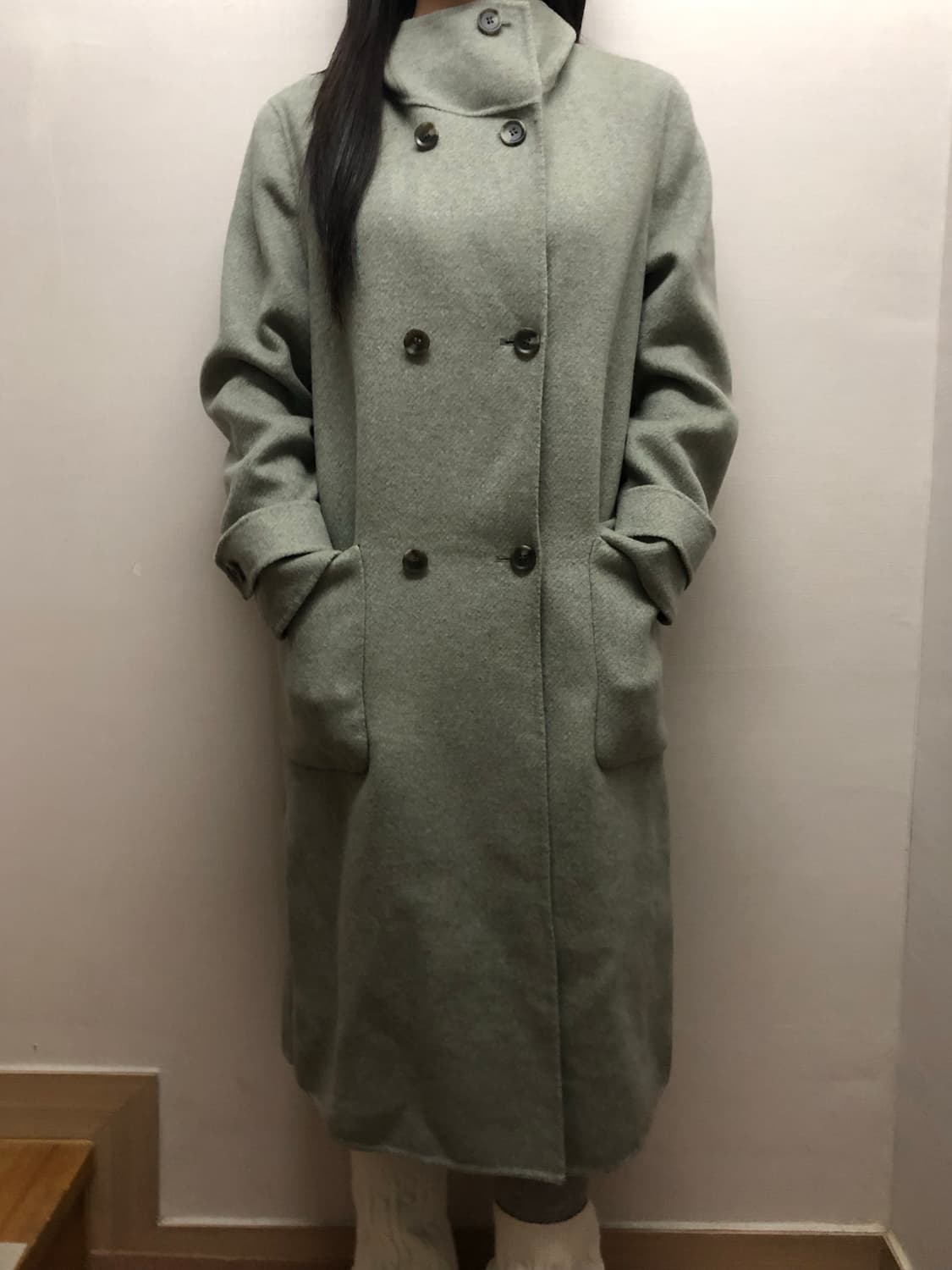 빈티지 그레이 민트 롱 코트 상품이미지2