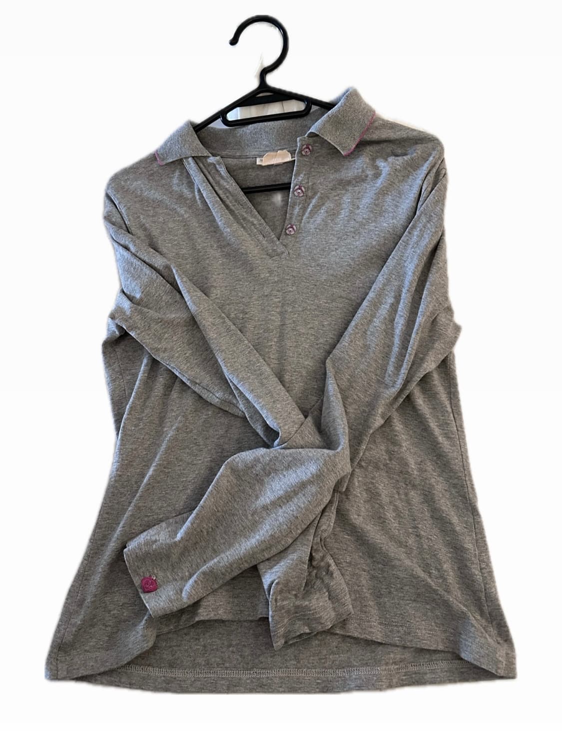 빈티지 회색 체크 핑크 카라티 상품이미지1