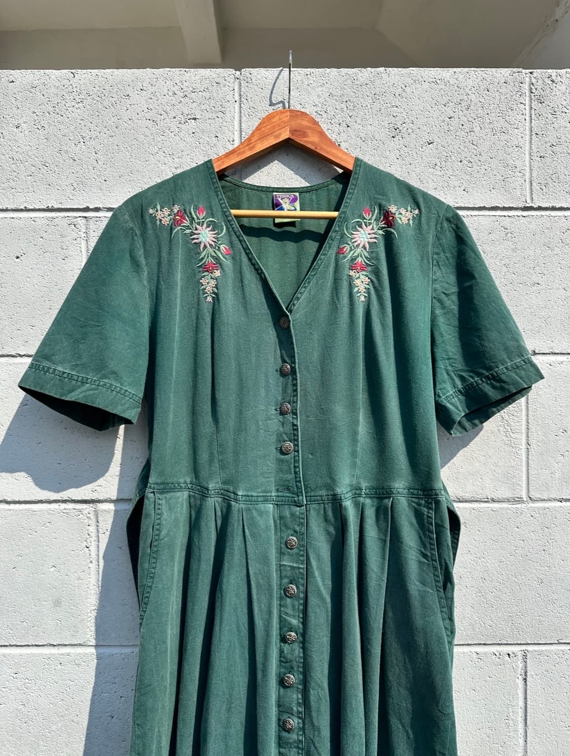 90’s 오스트리아 티롤리안 그린 플라워자수 원피스 상품이미지2