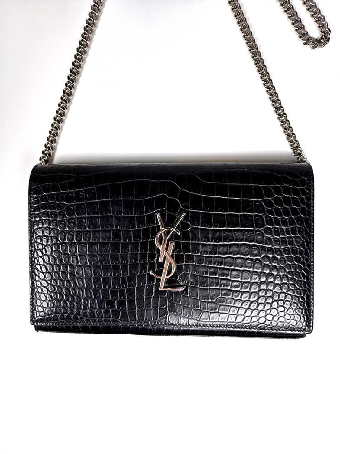 Saint Laurent 생로랑 블랙 크로커다일 케이트 은장 체인 WOC 상품이미지2