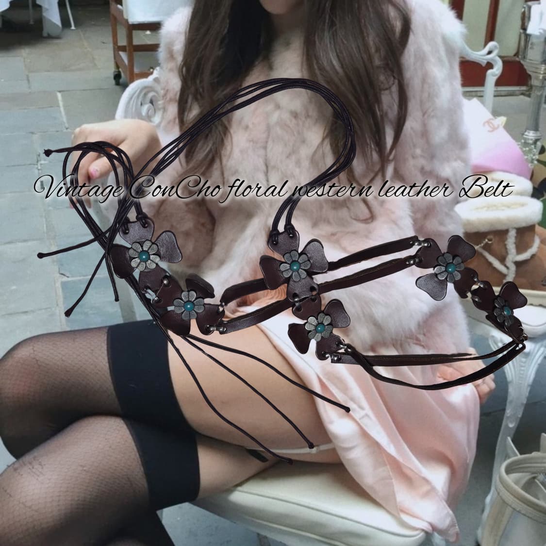 Vintage ConCho floral western leather Be 상품이미지1