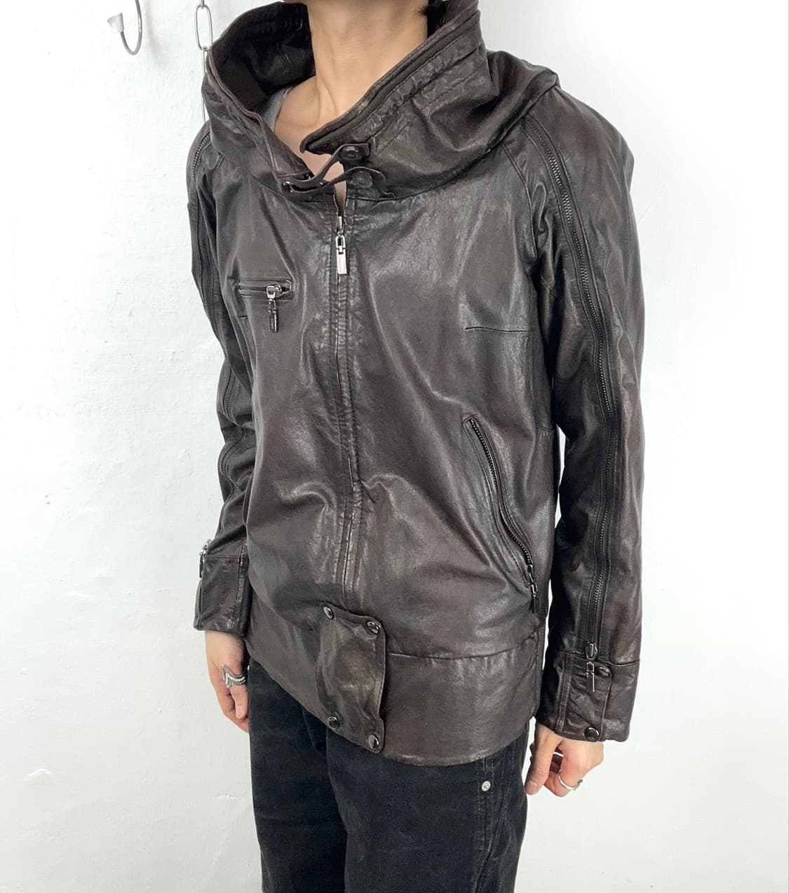 2000s Draped High Neck Lambskin Jacket   상품이미지1