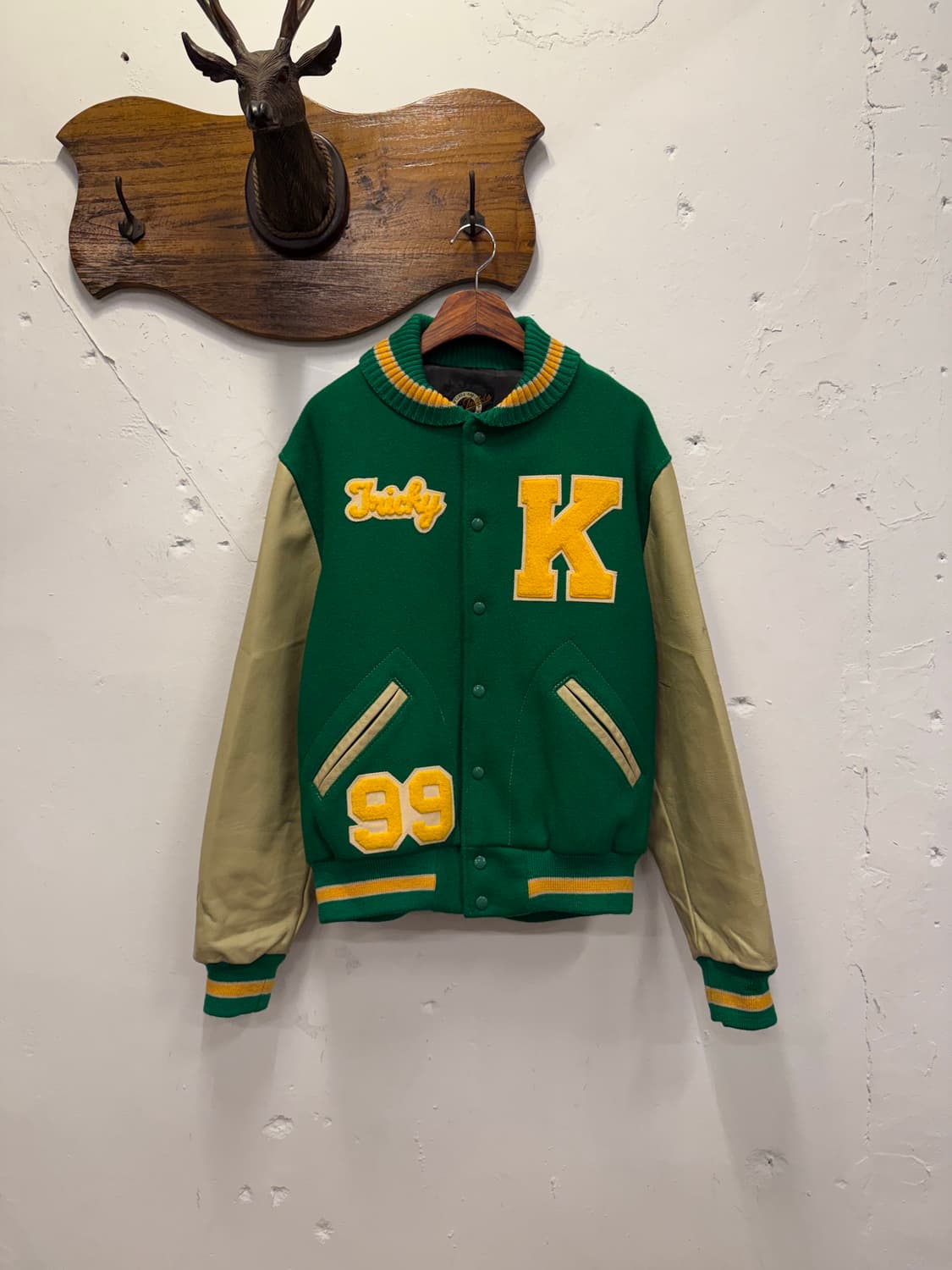 (L) Dehen 데헨 Leather Arm Varsity Jacket 상품이미지2