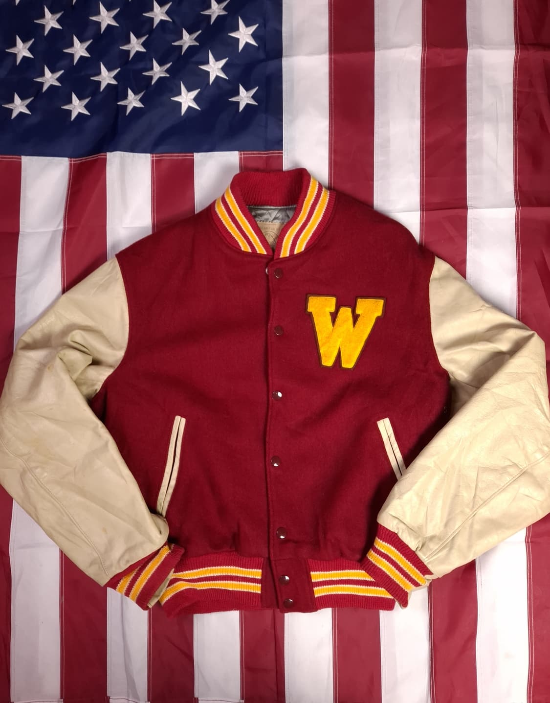 80's 오리지날 골든베어 울 레더 바시티자켓 상품이미지1