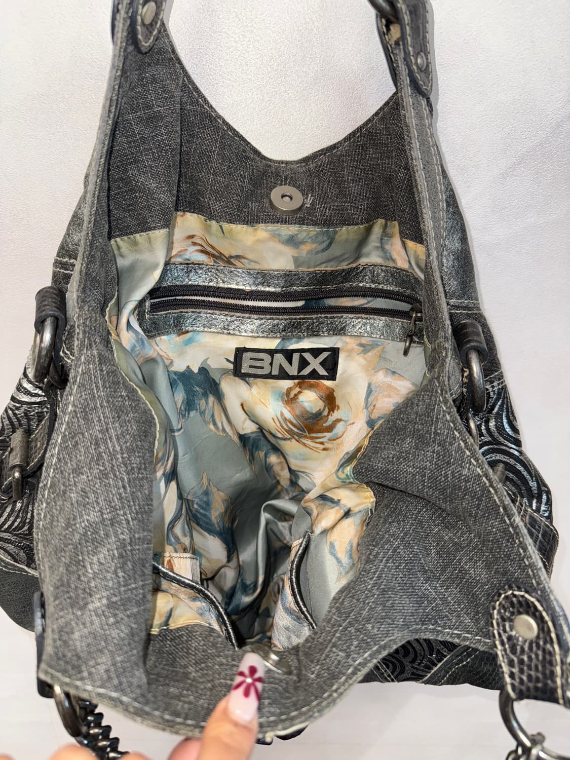 BNX black metal silver oriental tote bag 상품이미지5