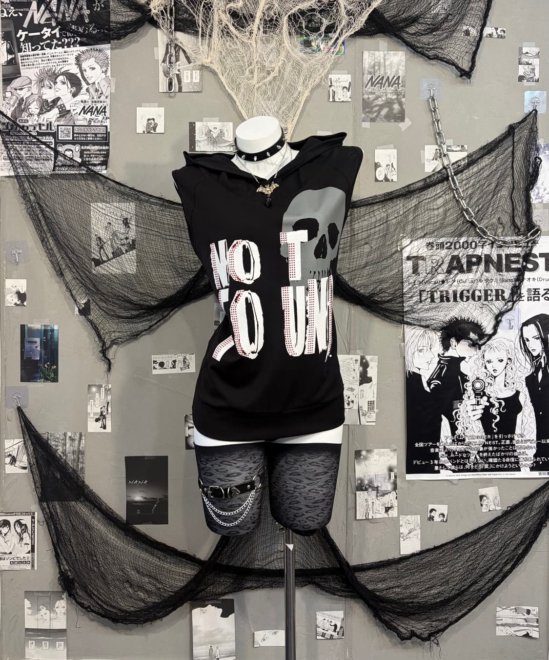 Y2K cubic skull back mesh overfit sleeve 상품이미지1