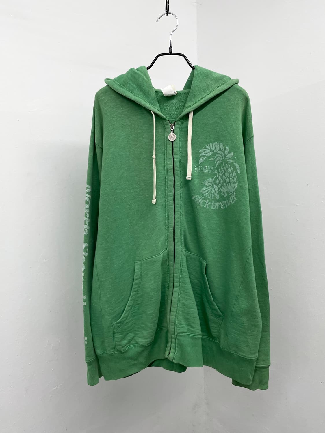 그린 워싱 레터링 루즈 헤비 후드집업 상품이미지6