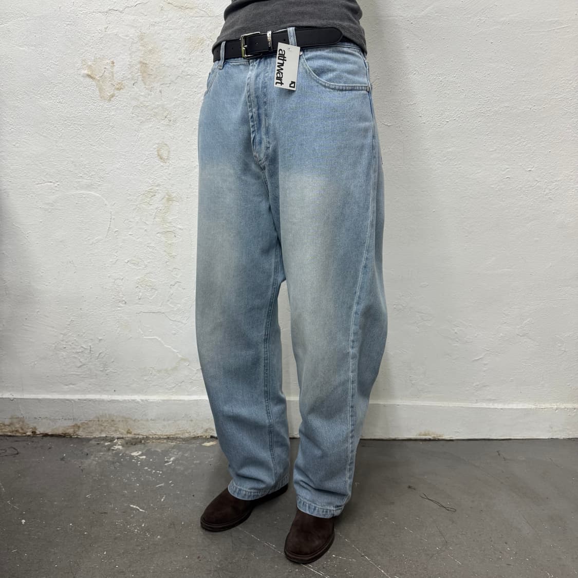 INHERIT 라이트블루컬러 워시드 루즈 와이드 데님 팬츠 상품이미지1