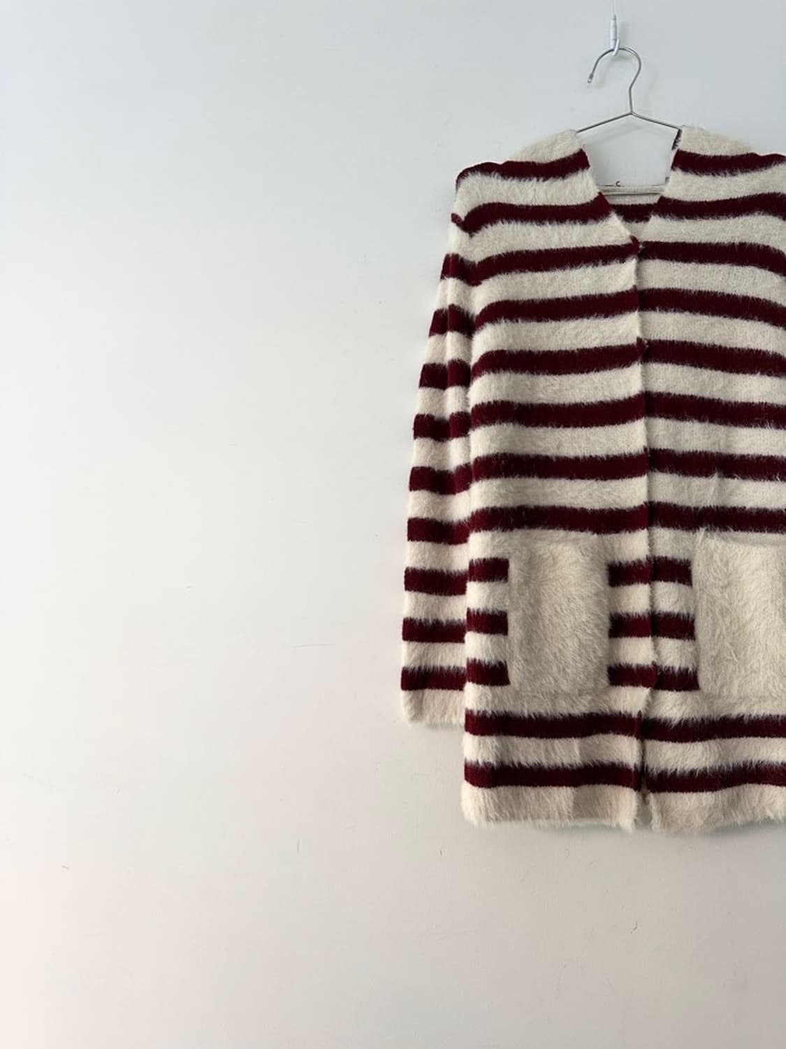 Stripe pocket fur cardigan / red & white 상품이미지3