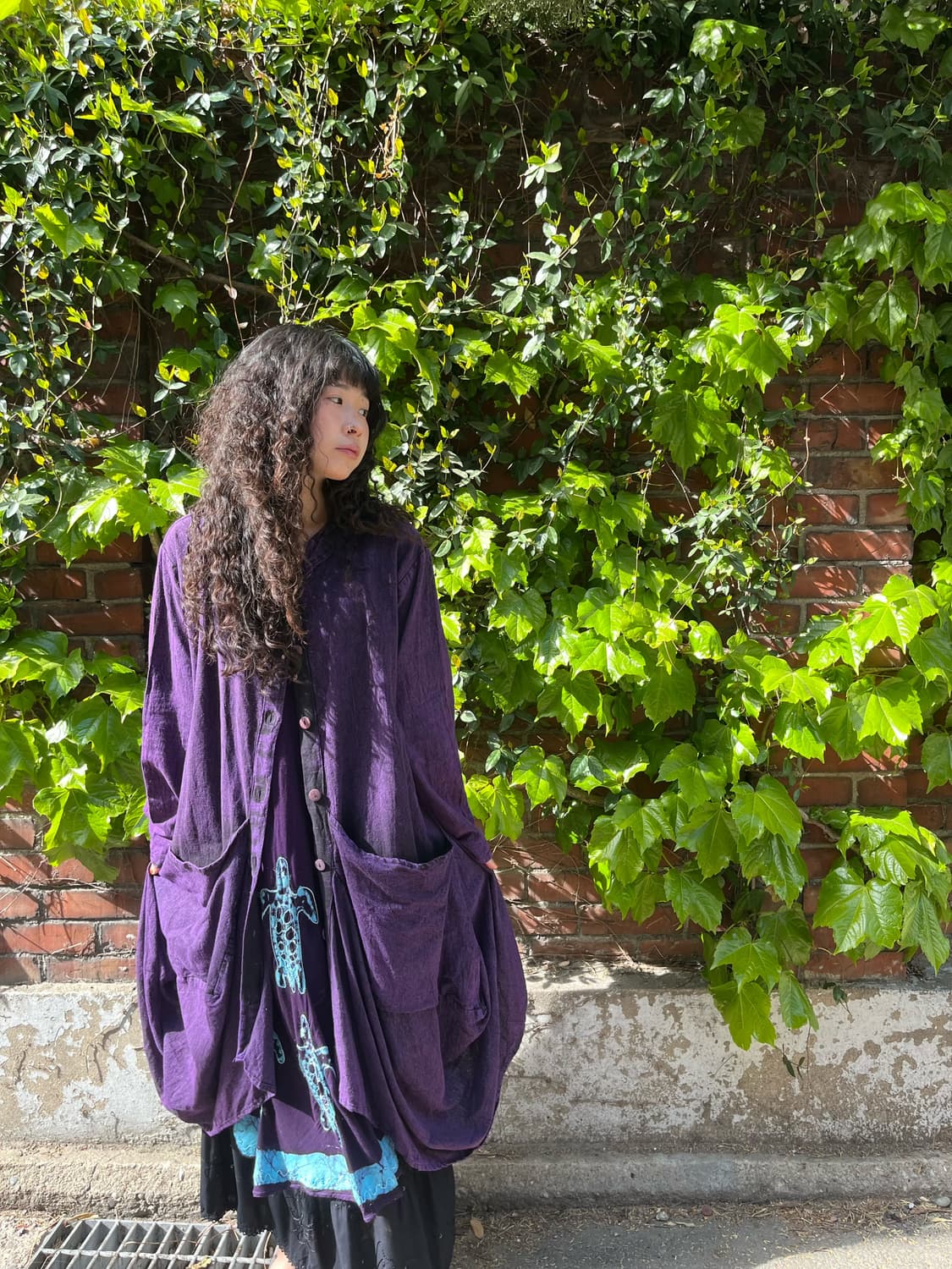 다크 보라 워싱 아웃 포켓 주머니 가디건 상품이미지3