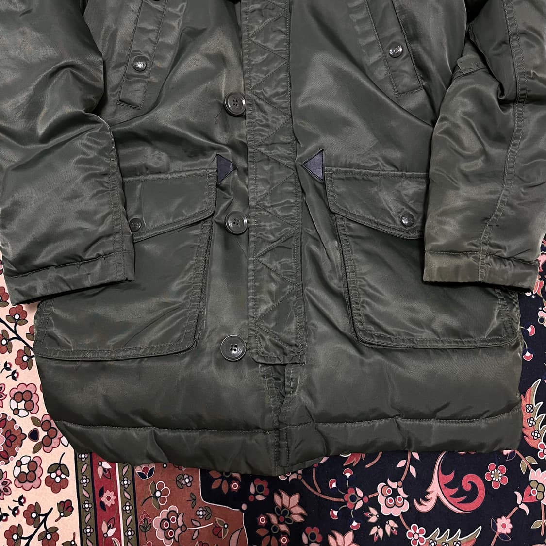 에비수 덕다운 야상 롱패딩 점퍼 카키 S/90 상품이미지3