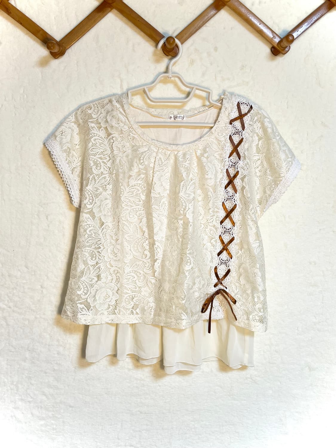 엑시즈팜 빈티지 레이스 리본 반팔 티셔츠 상품이미지1