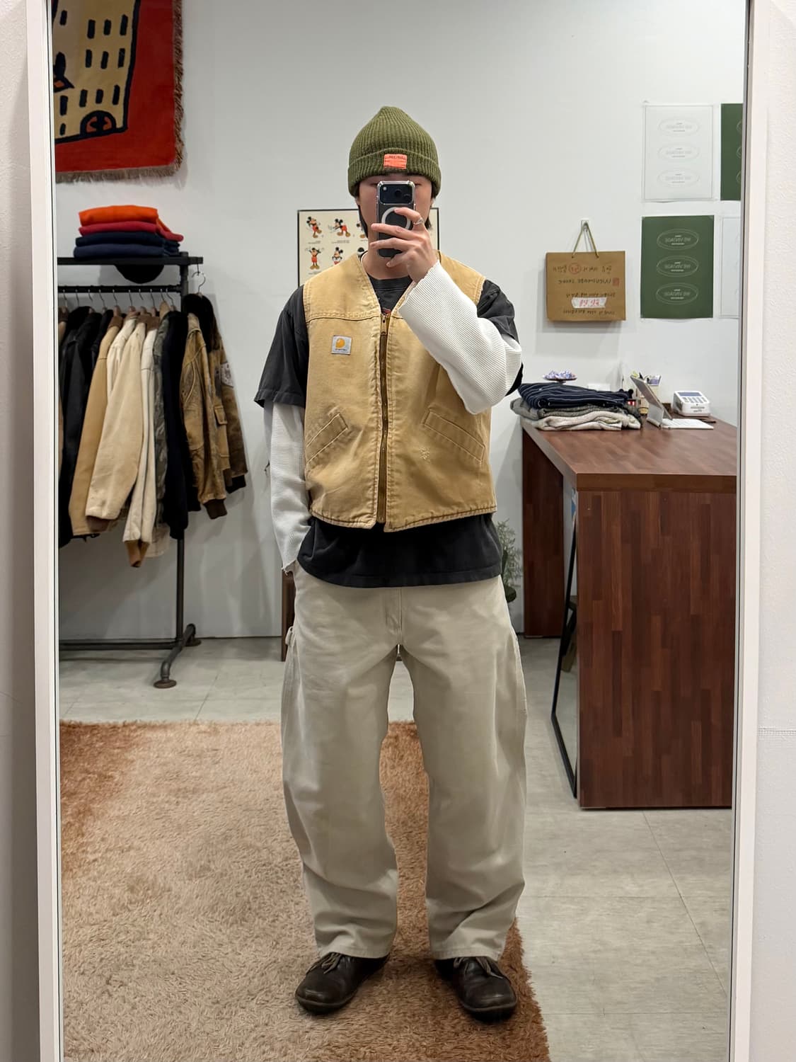 90s Carhartt 칼하트 덕 캔버스 싱글니 카펜터 워크 팬츠 USA 상품이미지2