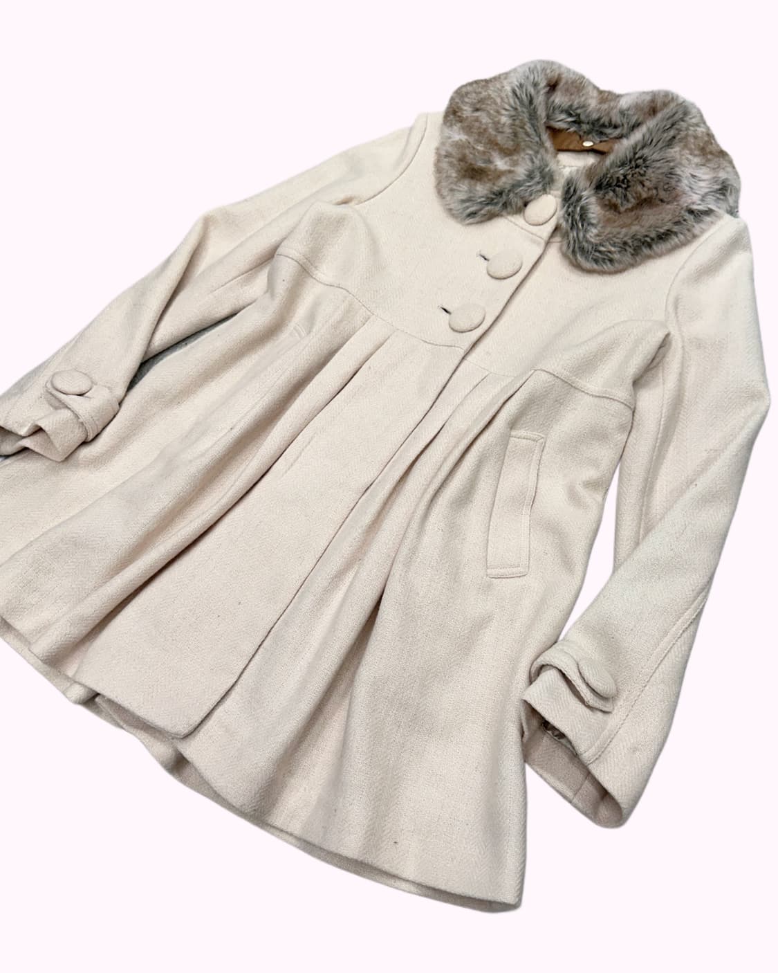 fur collar wool pleats coat 상품이미지3