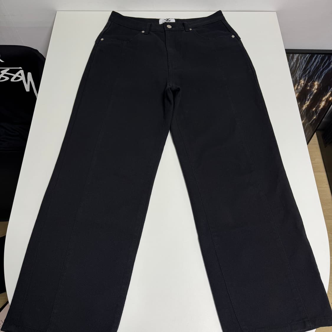 산산기어 블랙 와이드 데님 팬츠 상품이미지1