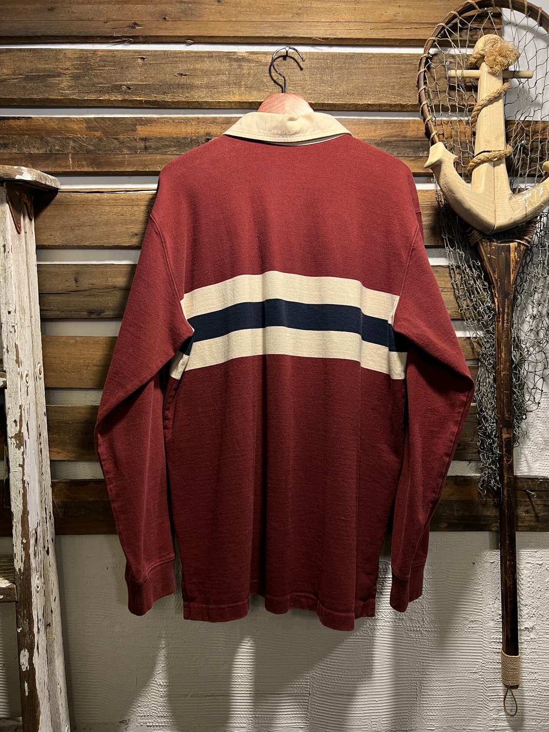 [M]L.L.Bean USA 엘엘빈 컬러 스트라이프 버건디 럭비 티셔츠 상품이미지7