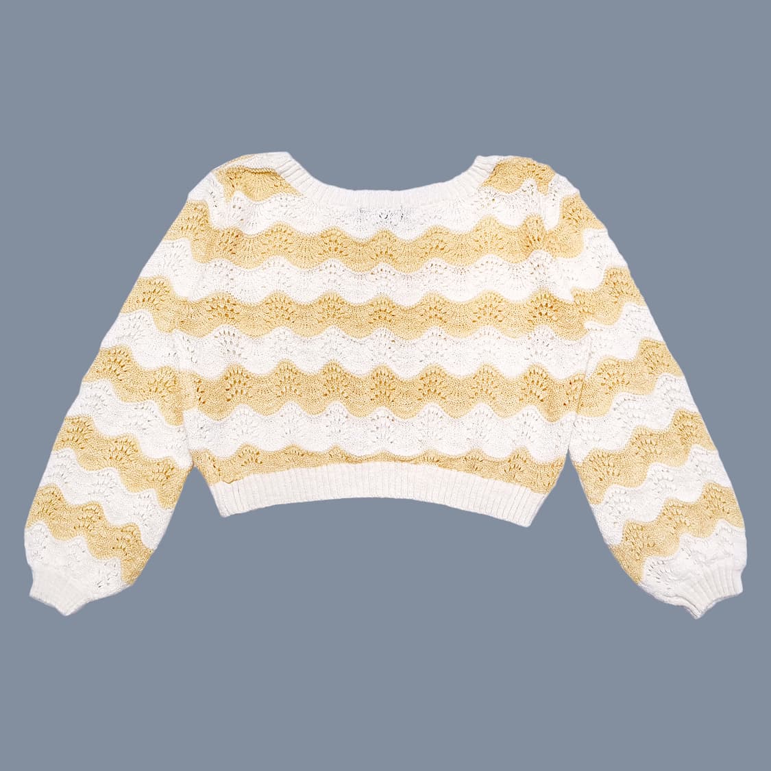 넓은 넥 물결 스트라이프 숏 니트 레몬 옐로 상품이미지3