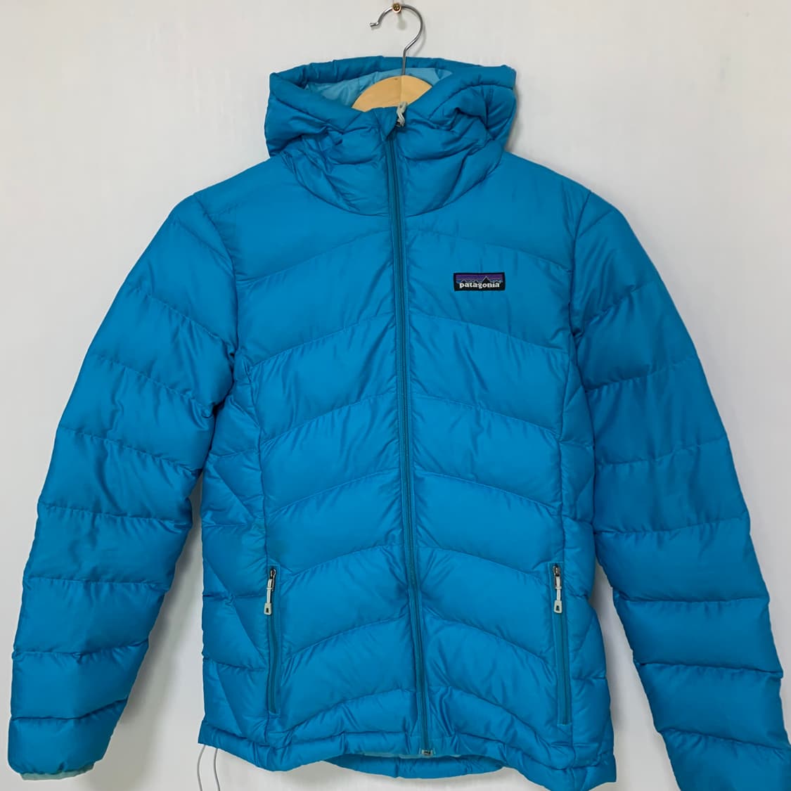 파타고니아 빈티지 여성용 스카이블루 경량 후드 패딩 점퍼 XS 상품이미지2