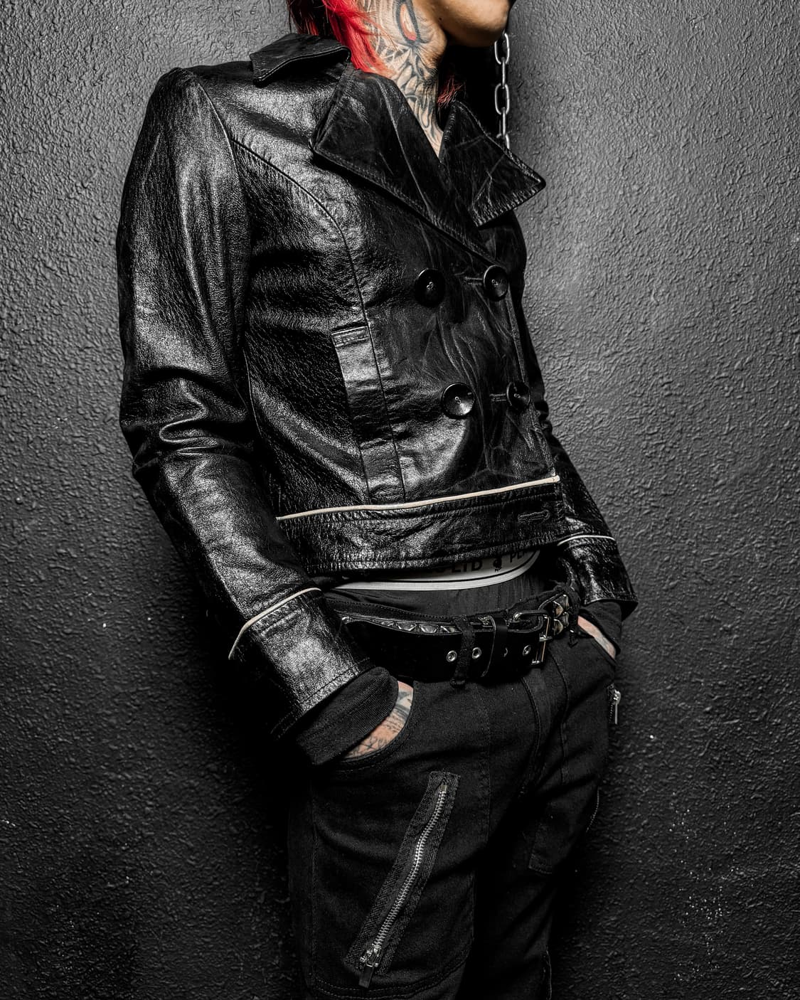 Black Double Leather Jacket 상품이미지4