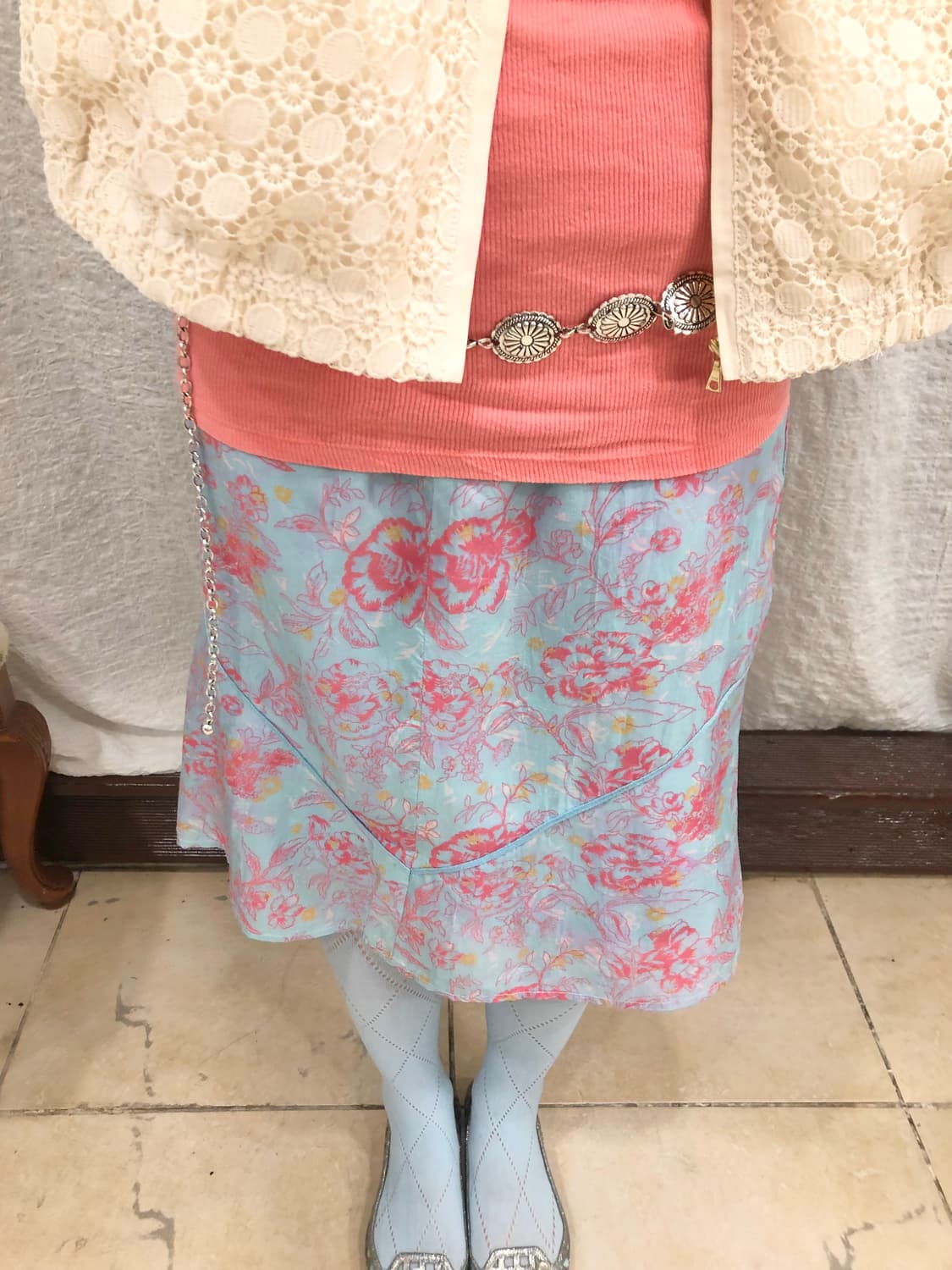 Pink floral midi skirt 상품이미지1