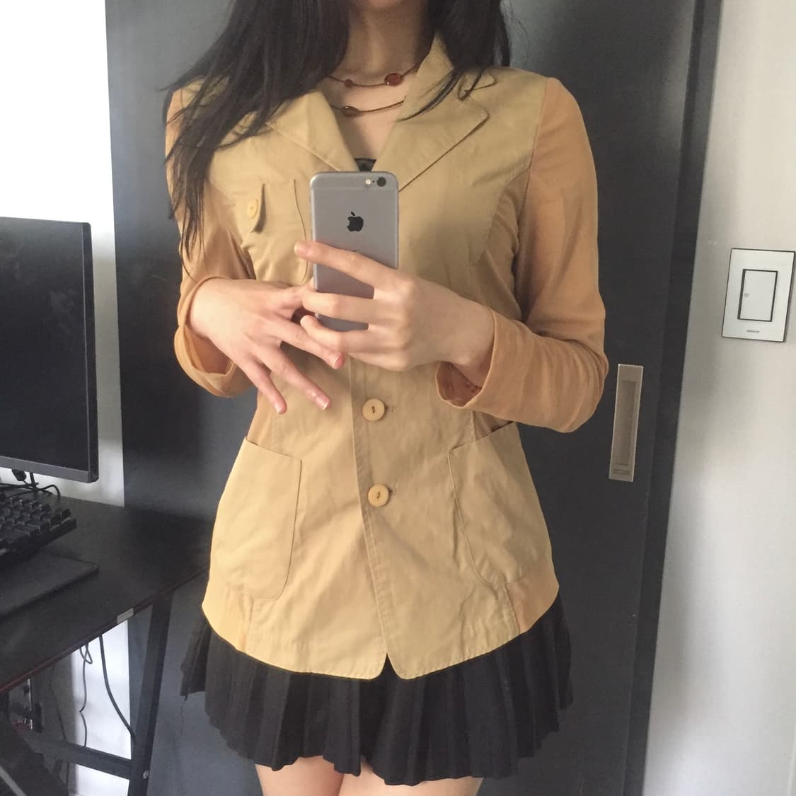 Sae gi bun 트렌치 배색 시스루 라떼갸루 자켓 상품이미지2