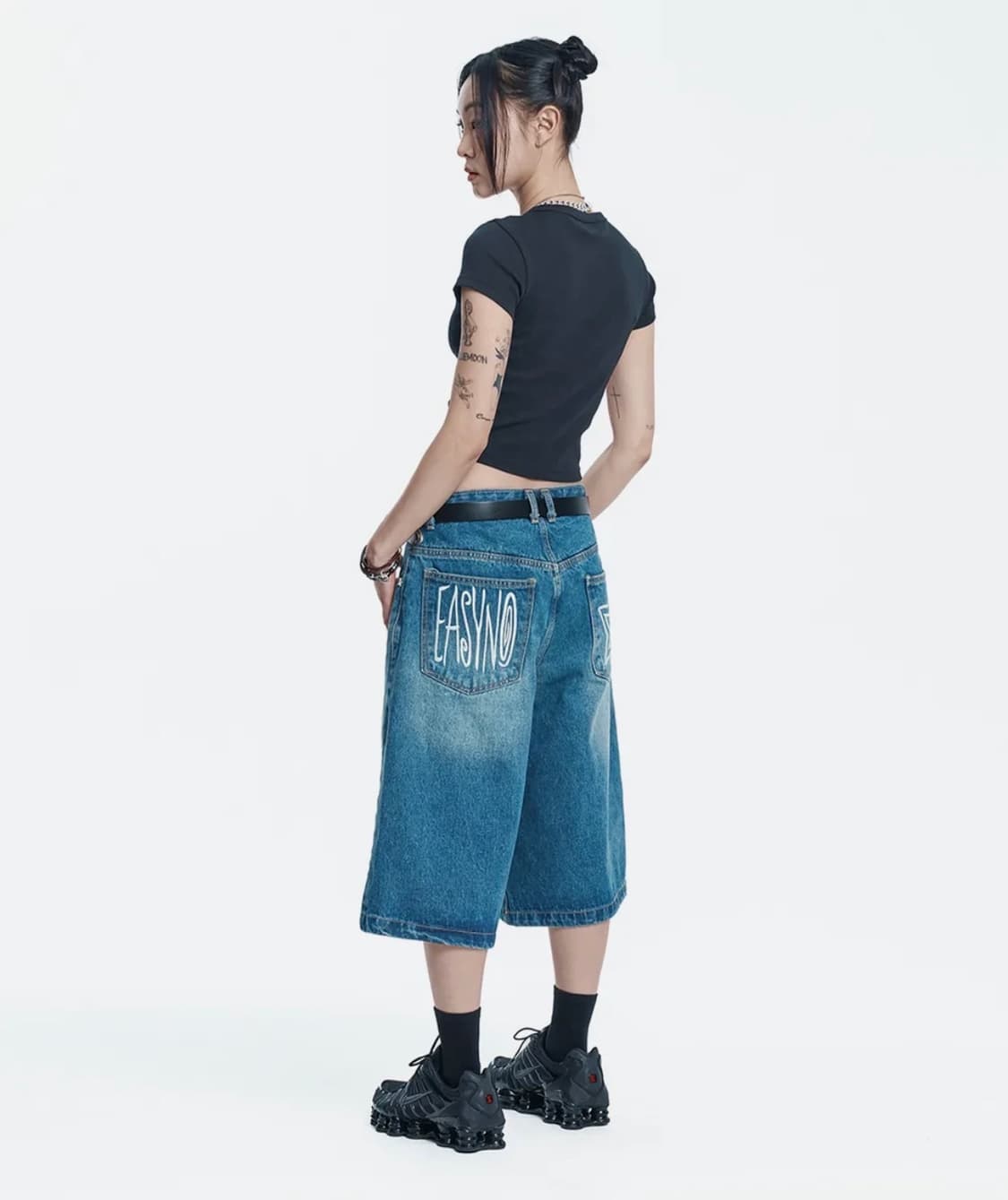 Easy no easy 이지노이지 스타 8부 데님 버뮤다팬츠 (딥블루) 상품이미지4