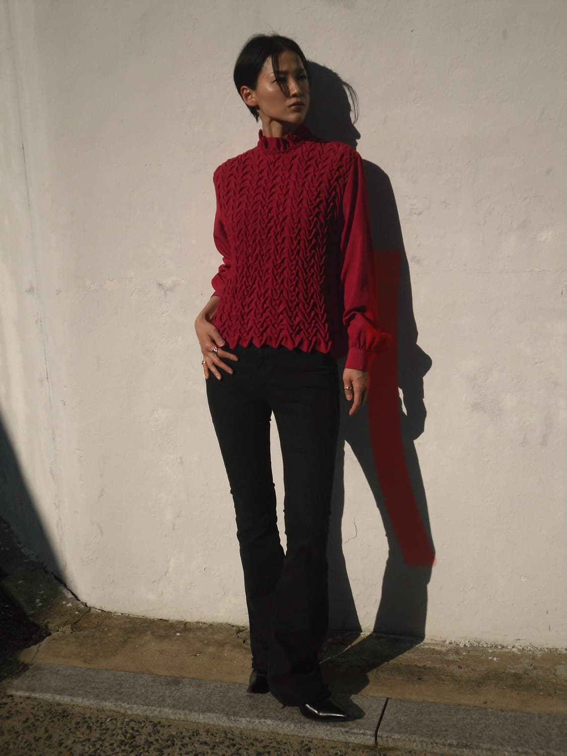 Red wrinkle blouse 상품이미지3