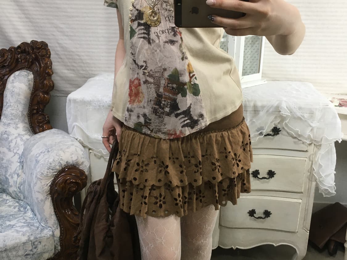 일본빈티지 브라운 펀칭 캉캉 스커트 상품이미지3