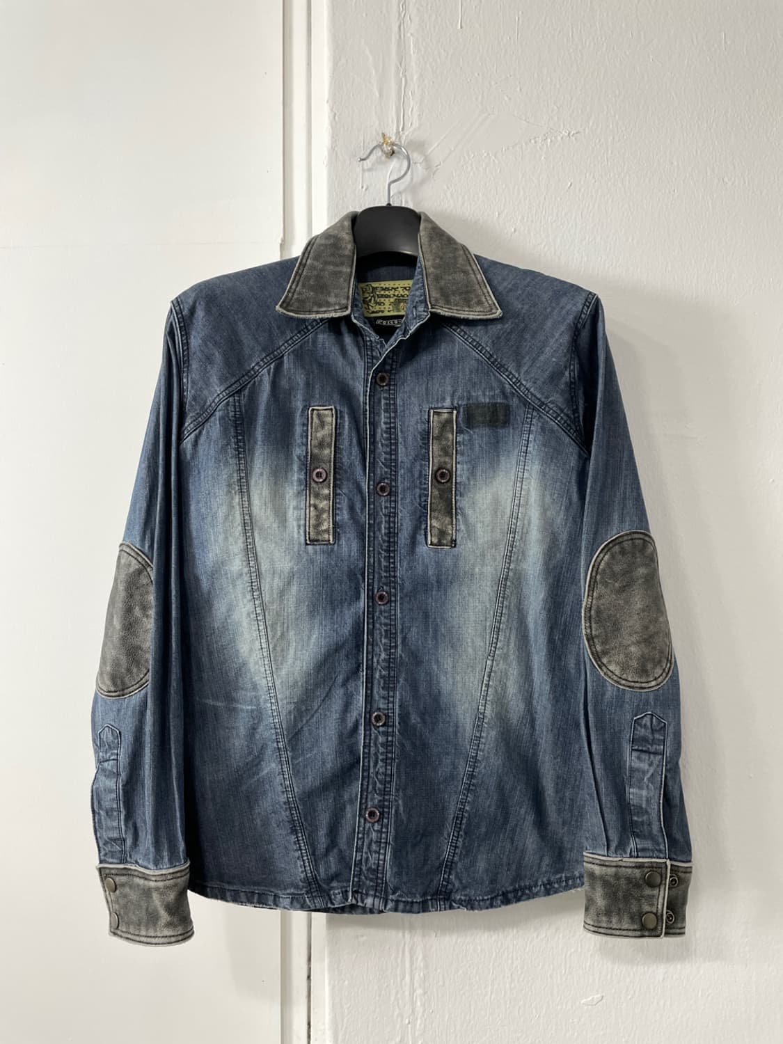 빈티지 볼컴 레더 카라 데님 셔츠  상품이미지1