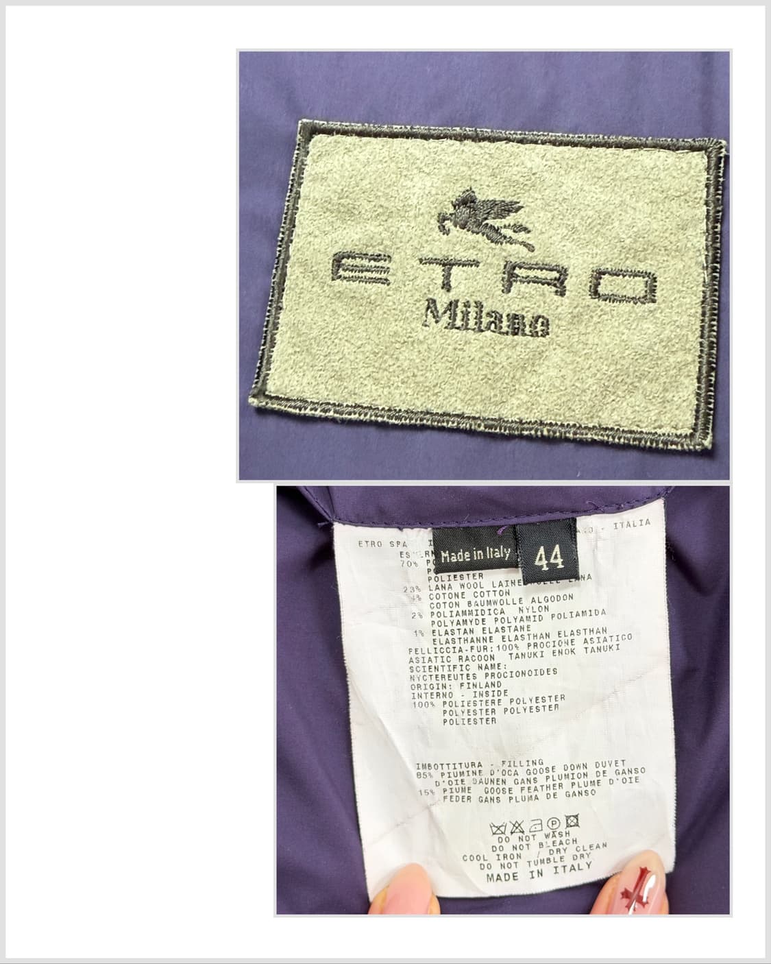 에트로 페이즐리 패턴 울 트리밍 라쿤 퍼 구스다운 자켓 상품이미지9