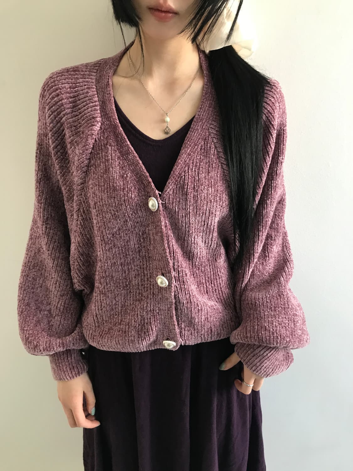 (Vintage)Puff gold button cardigan 상품이미지3