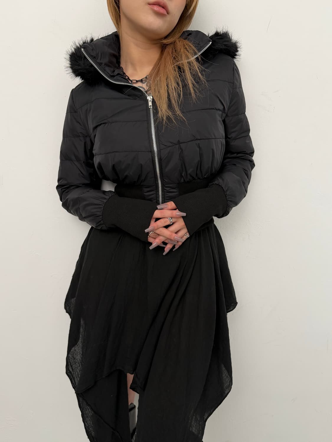 블랙 크롭 밴딩 패딩  상품이미지2