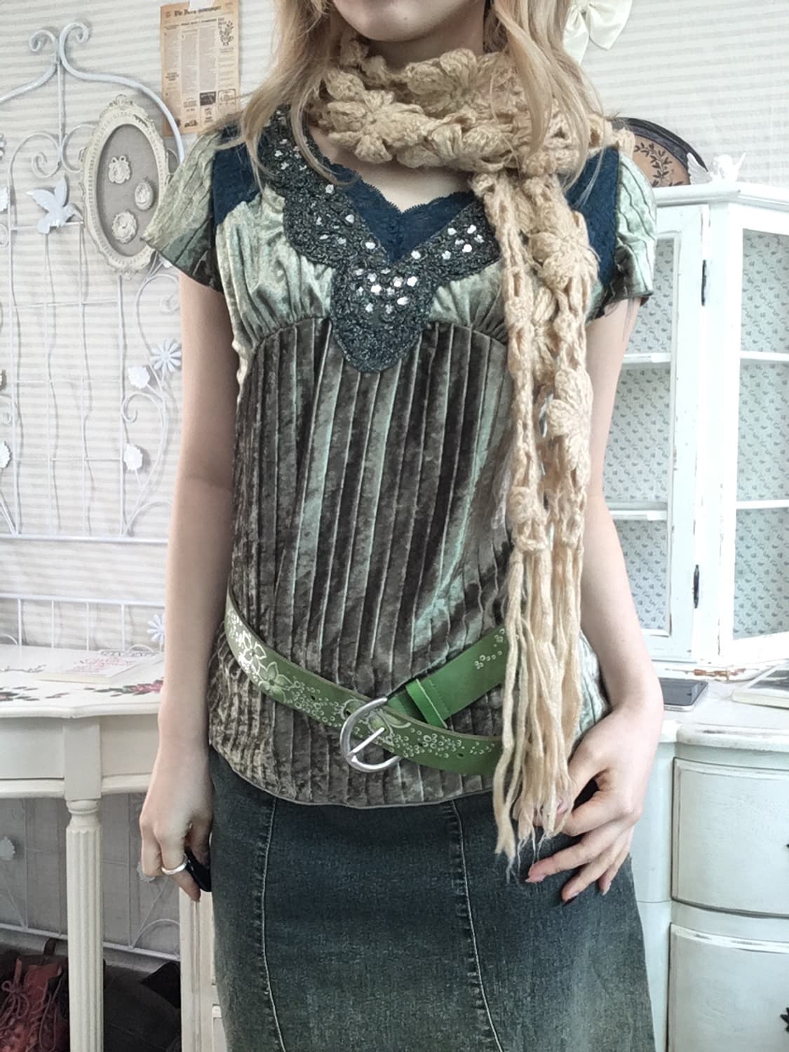 Set)오리엔탈 블라우스 + 페어리스커트 +벨트 + 머플러 상품이미지6