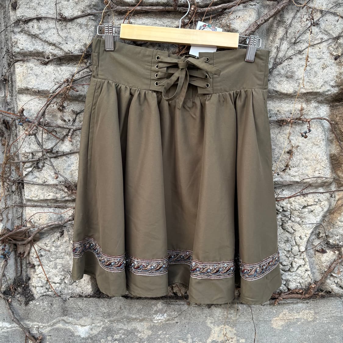 빈티지 코르셋 플레어스커트 Y2k 펑크 비즈 포인트 치마 상품이미지1