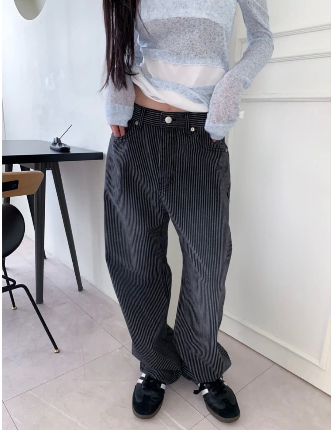 오이콧토 스트라이프 블랙 워싱 데님팬츠 상품이미지2