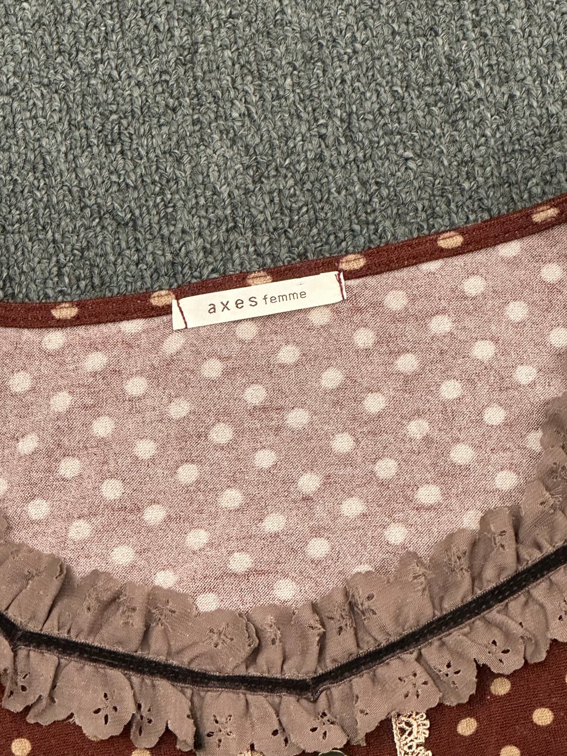 M)Axes Femme vintage 여성 도트 레이스 버건디 원피스 상품이미지3