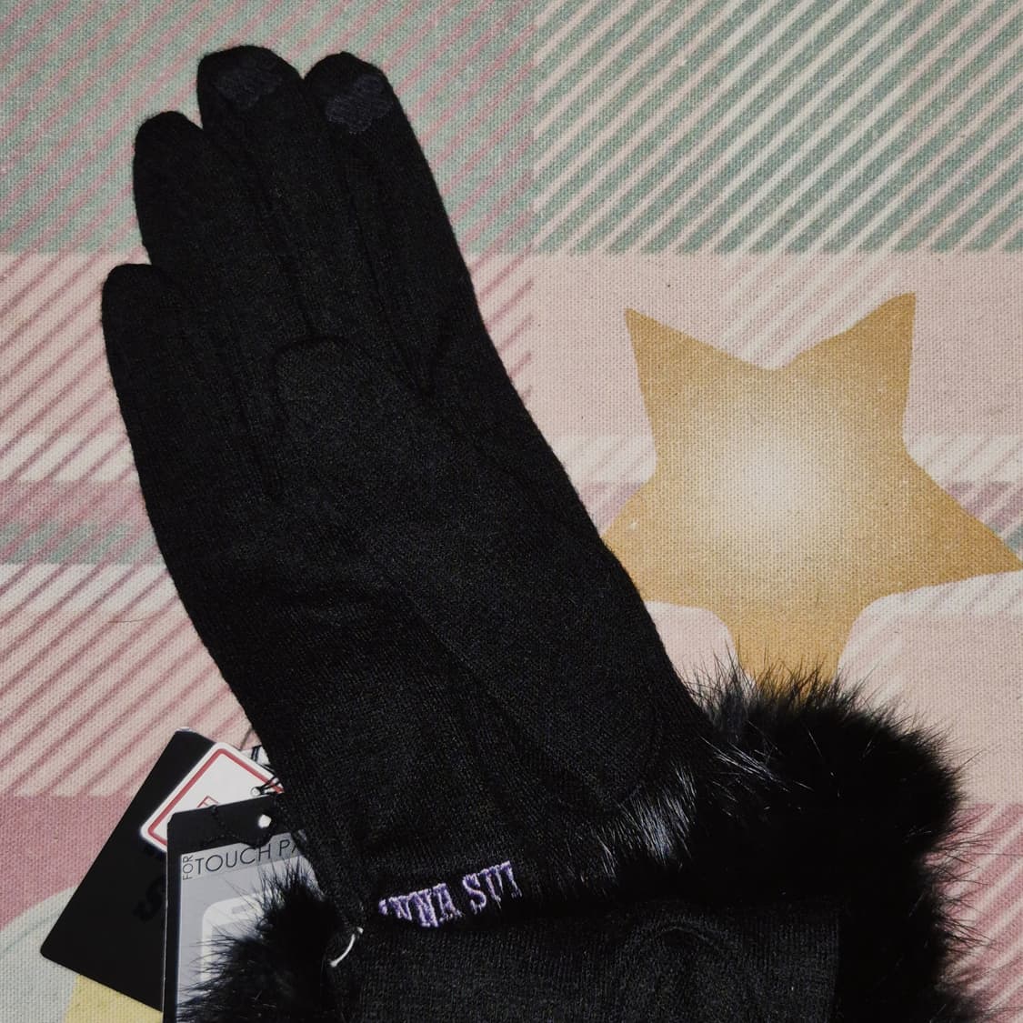 07s 안나수이 블랙 나비 래빗 퍼 울 터치 장갑 상품이미지8
