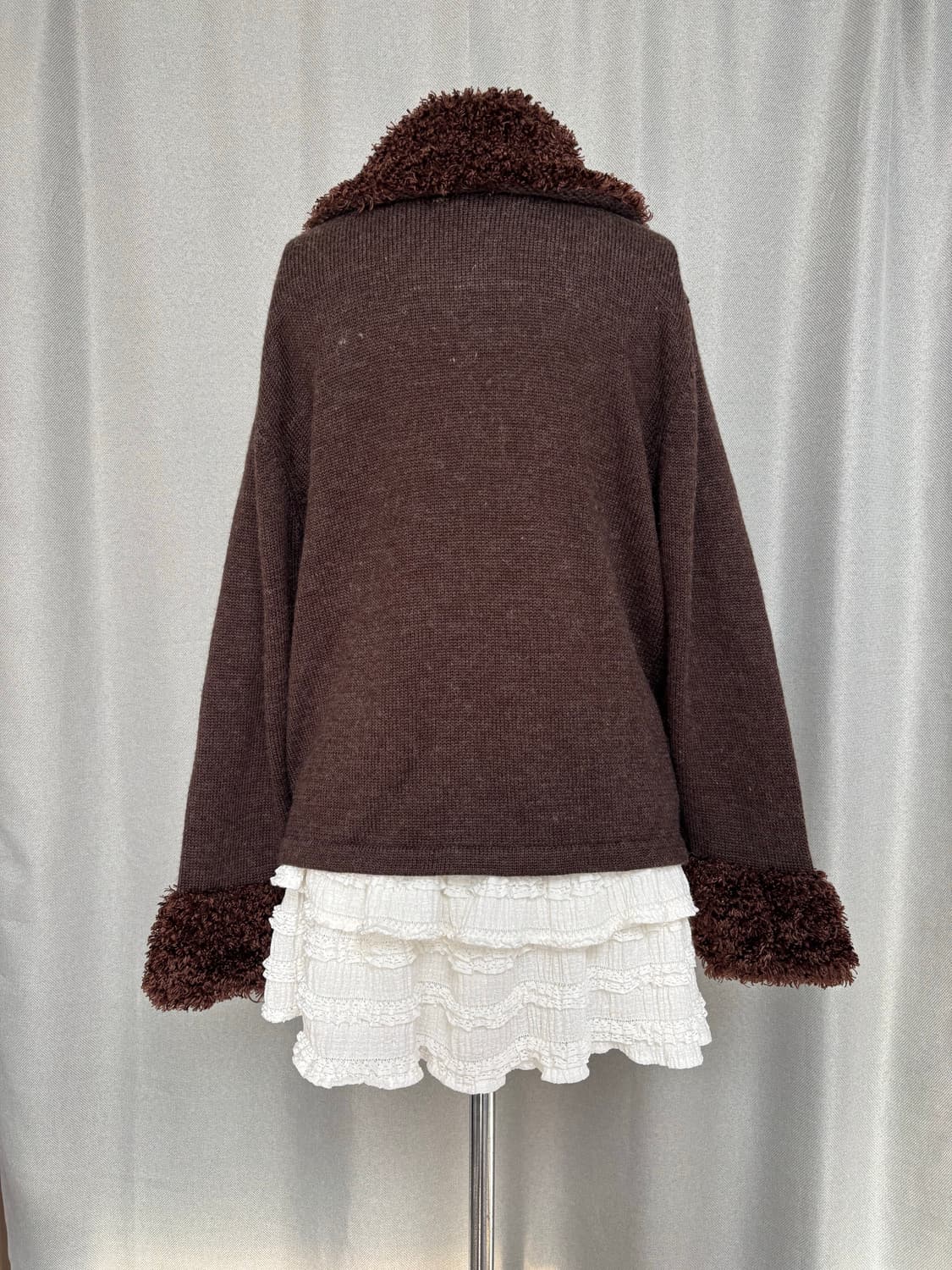 빈티지 브라운 체크보드 퍼리 가디건 상품이미지9