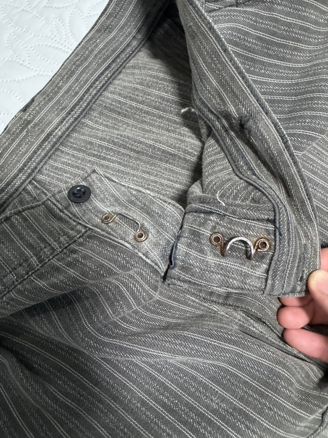 60s 프렌치워크 패치워크 스트라이프 팬츠 / vintage / 그레이 상품이미지5