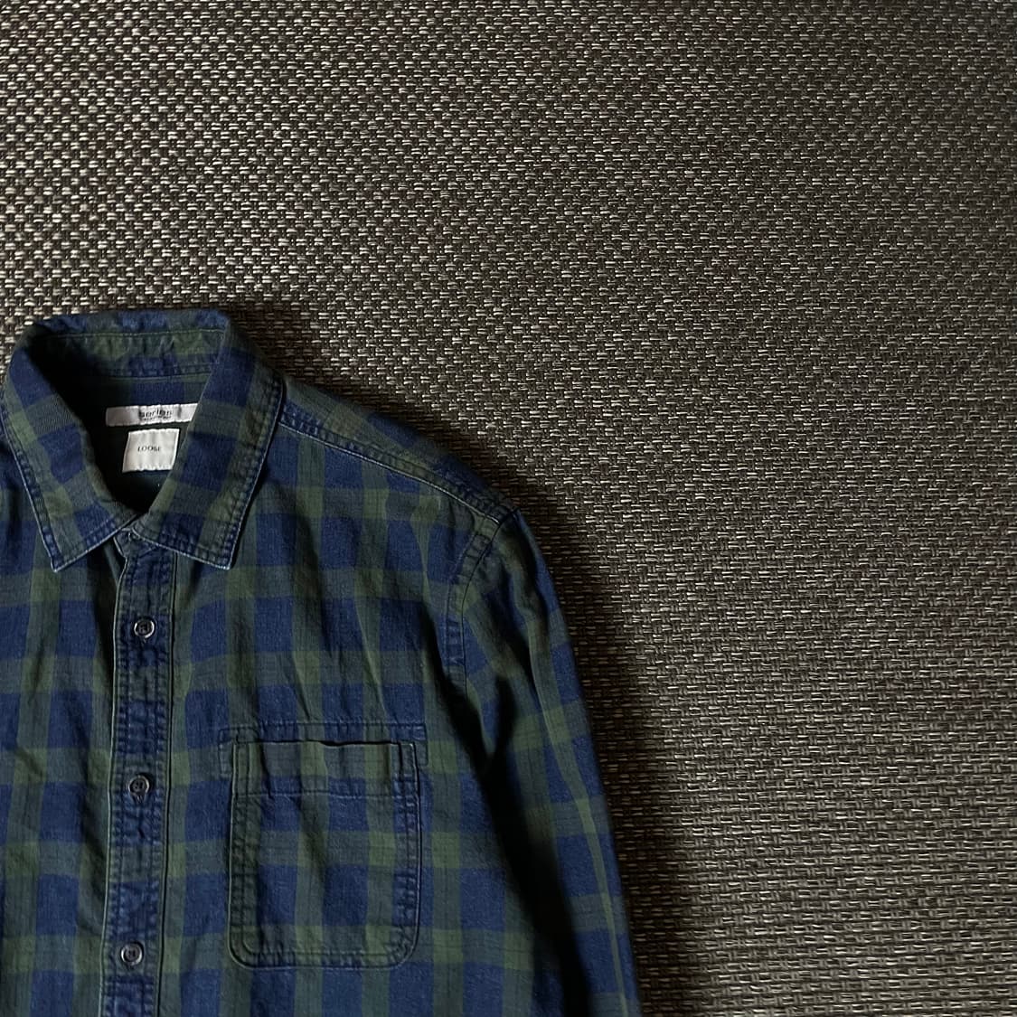 시리즈 빈티지 블루 그린 체크 패턴 원포켓 긴팔 셔츠 100 상품이미지3